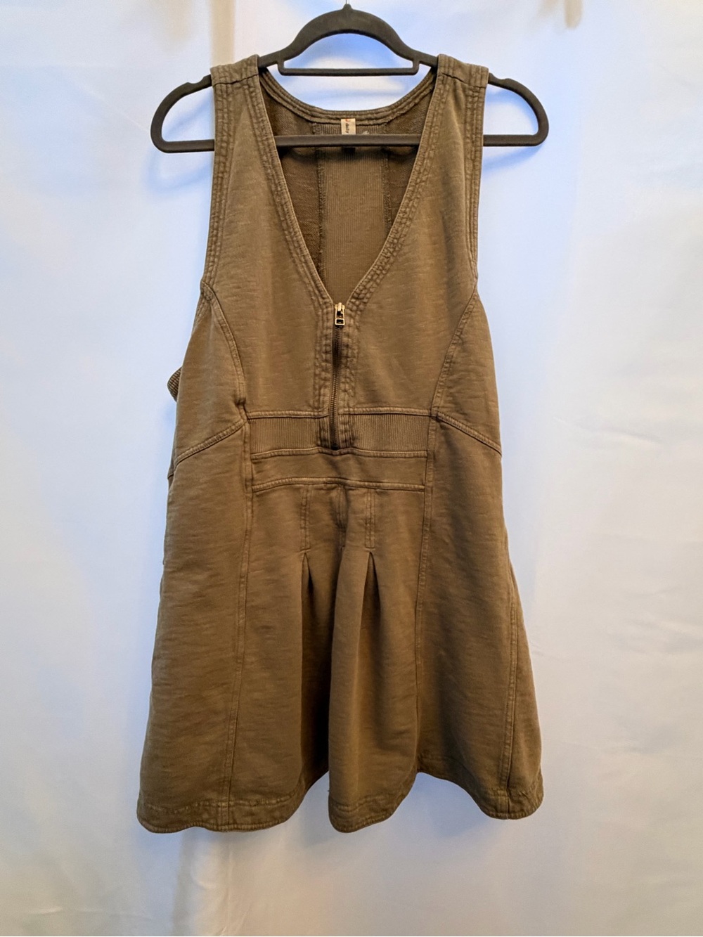 Daily Practice by Anthropologie Half Zip V Neck Mini Dress in Olive Green - Picture 7 of 12